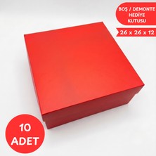 Meg Tasarım Dünyası 10'lu Kırmızı Lüks Hediye Kutusu 26X26X12 cm - Boş Karton Kutu (Demonte Gönderim)