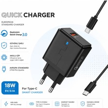 Tastech M-10 Smart Charger 18W 5V 3.1A Qualcomm Quick Charge 3.0 Şarj Aleti USB Girişli Adaptör Type C Şarj Kablosu
