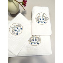 Baş Tasarım Gold Sim Çerçevede Tavus Kuşu Işlemeli Beyaz Banyo Yer Havlu Seti