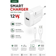 Tastech C47M Smart Charger 12W USB To Mikro USB Kablolu Hızlı Şarj Aleti Fast Charging Smart Chip Safe Charging USB Adaptör ve Şarj Kablosu
