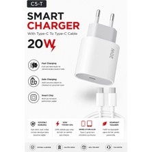 Tastech C5T Smart Charger 20W Type C To Type C Kablolu Hızlı Şarj Aleti Fast Charging Smart Chip Safe Charging USB C Adaptör ve Şarj Kablosu