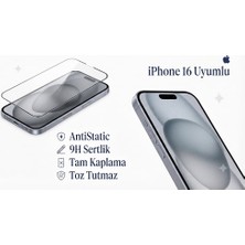 Yağızgil iPhone 16 Antistatik Kırılmaz Cam 9H Temperli Cam Tam Kaplama HD Şeffaf Ekran Koruyucu Çizilmez Darbe Koruma