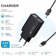 Tastech M-05B Smart Charger 5V 2A Qualcomm Quick Charge 2.0 Şarj Aleti USB Girişli Adaptör Type C Şarj Kablosu