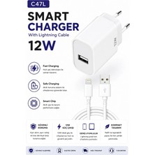 Tastech C47L Smart Charger 12W USB To Lightning Kablolu Hızlı Şarj Aleti Fast Charging Smart Chip Safe Charging USB Adaptör ve Ios Şarj Kablosu