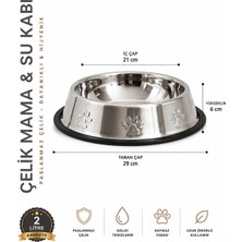 AvantajAl Köpekler Için Pati Desenli Çelik Mama Su Kabı 30 cm - 64 Oz - 2 Lt