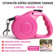 AvantajAl Otomatik Köpek Gezdirme Tasması 5 Metre Medium 15 kg Pembe Kilitli Makaralı Şerit