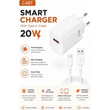 Tastech C48T Smart Charger USB To Type C Kablolu Hızlı Şarj Aleti Fast Charging Smart Chip Safe Charging USB Adaptör ve USB C Şarj Kablosu