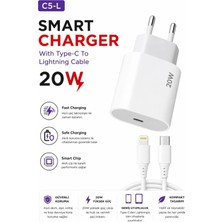 Tastech C5L Smart Charger 20W Type C To Lightning Kablolu Hızlı Şarj Aleti Fast Charging Smart Chip Safe Charging USB C Adaptör ve Şarj Kablosu