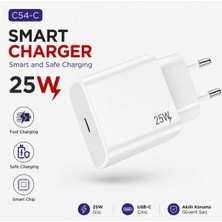 Tastech C54-C Smart Charger 25W Fast Charging Type C Girişli Hızlı Şarj Adaptör Smart Chip Safe Charging