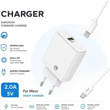 Tastech M-04 Smart Charger 5V 2.0A Qualcomm Quick Charge 2.0 Şarj Aleti USB Girişli Adaptör Mikro USB Şarj Kablosu
