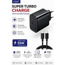 Tastech C55T Super Turbo Charge Type C To Type C Kablolu Hızlı Şarj Aleti Süper Fast Charging Smart Chip Safe Charging Type C Adaptör ve USB C Şarj Kablosu