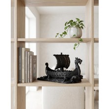 Laviera Viking Gemisi Drakkar Biblo Iskandinav Dekoratif Heykel 3D Baskı Obje 15cm - Siyah Dolgulu Iç Yapı