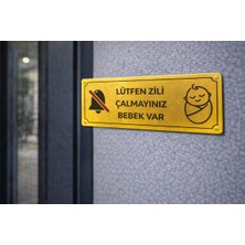 Outdoor One Lütfen Zili Çalmayınız Bebek Var Gold Metal Kapı Levhası 5x20 cm