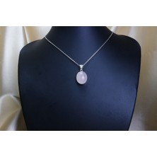 Ilgın Doğal Taş Takı Pembe Kuvars Kolye Ucu / 5,5 gr / Oval Gümüş Kolye Ucu