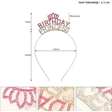 Eco Port Kristal Taşlı Pembe Birthday Princess Yazılı Parti Tacı 19X11 cm