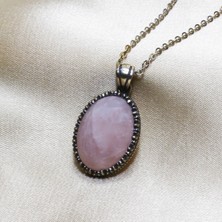 Ilgın Doğal Taş Takı Pembe Kuvars Taşı Gümüş Kolye Ucu 4,5 gr