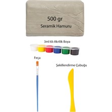 Beyaz Seramik Hamuru 500 gr Kil Plastik Ebeşuar 3 ml 6lı Akrilik Boya Seti