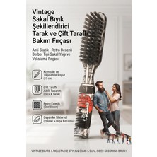 Transformacion Vintage Sakal Bıyık Şekillendirici Tarak ve Çift Taraflı Anti-Statik Bakım Fırçası - Retro Desenli Berber Tipi Sakal Yağı ve Vakslama Fırçası 721409