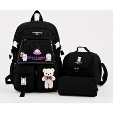 Kingston Hill Kawaii Kore Tarzı Ilkokul Çantası 3'lü Set ( Folyolu Beslenme + Kalemlik ) 44X30X20 cm