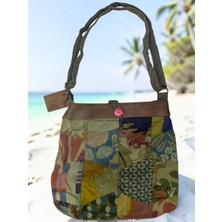 Old Cotton Cargo Vintage Salaş Çok Renkli Organik Disayn Cotton Günlük Omuz Plaj Çantası 32X32,5CM