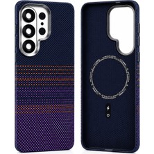 Arkay Samsung Galaxy S26 Ultra Uyumlu Magsafe Mıknatıslı Karbon Fiber Mor Desenli Premium Kılıf