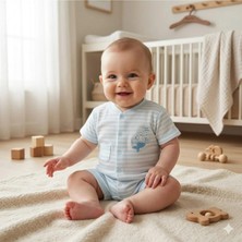 Erca Home Tekstil Ürünleri Mini Fox Yazlık %100 Pamuk Erkek Tulum 6 Ay,12 Ay,18 Ay Erkek Mavi