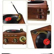 Eco Port Nostaljik Tasarım Plak Çalar Görünümlü Radyolu Bluetooth Hoparlör Retro Müzik Plak