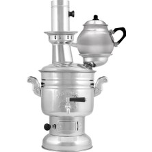 Empressco Krom Çelik Demlikli Semaver 4,5 Lt, Çantalı, Odun ve Mangal Kömürlü