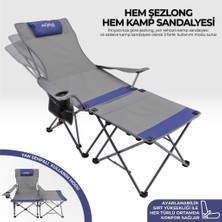 Argeus Sırt Ayarlı Katlanabilir Kamp Sandalyesi - 4 Kademeli - Lounge - Gri/Mavi