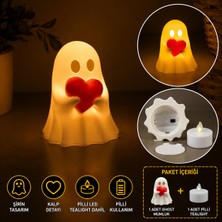 Memania Co Memania Kalp Tutan Sevimli Hayalet Ghost LED Tealight Mumluk Dekoratif Gece Lambası (Pilli Mum Dahil) Hediyelik