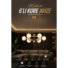 Elvora Home Modern (Premium) Gold Detaylı LED + G9DUYULU  6+6 LED 18W Opak Küreli Avize Salon Mutfak Sarkıt Avizesi Modelleri 6xg9 Duyulu