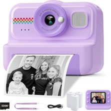 Munico Çocuk Anlık Fotoğraf Makinesi 1080P Anlık Fotoğraf Makines, 3 Rulo Baskı Kağıdı ile Birlikte