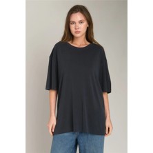 Lovely Things Arıana Yırtmaçlı Tişört Oversıze Üst Giyim Pijama Üstü - Antrasit
