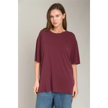 Lovely Things Arıana Yırtmaçlı Tişört Oversıze Üst Giyim Pijama Üstü - Bordo