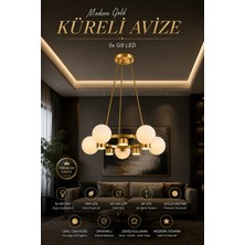 Elvora Home Modern (Premium) Gold Detaylı LED + G9DUYULU 5+5 LED 13W Opak Küreli Avize Salon Mutfak Sarkıt Avizesi Modelleri 5xg9 Duyulu