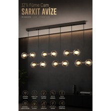 Elvora Home Eskitme (Premium) Ledli 240W Füme Cam Sarkıt Avize Yemek Masası Salon Avizesi Modelleri 12X20W