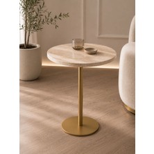 Zekmar Home Stone Doğaltaş Traverten Yan Sehpa / Mat Gold Metal Ayak
