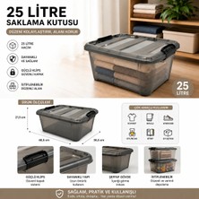 Melkan Home Çok Amaçlı Saklama Kutusu 25 Litre Kilitli Kapaklı Gri Plastik 48,5x36,5x21,5 cm