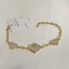 Zennemor Xuping Vıp Kaliteli Antialerjik 14K Altın Kaplamalı Üç Kalp Figürlü Zirkon Taşlı Gold Bileklik
