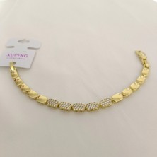 Zennemor Xuping Vıp Kaliteli Antialerjik 14K Altın Kaplamalı Oktagon Tasarımlı Zirkon Taşlı Gold Bileklik