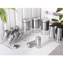 Pinkev 13 Parça Inox Cam Baharatlık Baharat Takımı Seti
