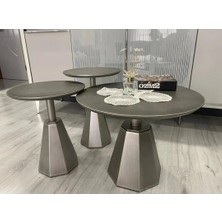 Gold Design Gümüş Eskitme 2 1 Set, Iki Yan Sehpa ve Bir Büyük Orta Sehpadan Oluşan Zigon