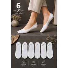 CK Socks 6 Çift Beyaz Kadın Babet Çorap | Pamuklu, Nefes Alan, Terletmeyen, Görünmez Çorap
