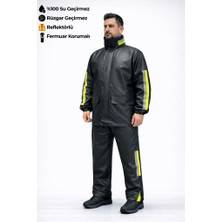 Alt Üst Takım Yağmurluk - Motorcu Yağmurluk - Siyah Fosforlu - XL