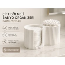 Memania Co Banyo Organizeri Çift Bölmeli Makyaj Pamuğu ve Kulak Çubuğu Standı Pamukluk