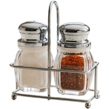 Vanch 2 Pcs Şeffaf Kapak Akrilik Tuzluk - Biberlik - Baharatlık Metal Standlı Kare - Bombeli (5264)