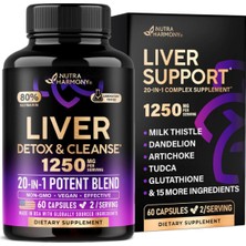 Nutra Harmony  Liver Cleanse  Detox 1250MG  60 Capsul Milk Thistle 80 % Silymarin Dandelion Artichoke Tudca Glutathione N.ac  Vegan  Made In Usa.