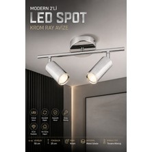 Elvora Home Eskitme (Premium) Silver 2’li Ray Spot Ledli 24W Ayarlanabilir Aydınlatma Armatürü Metal Gövde Salon Mutfak Koridor Tavan Aydınlatma Avizesi Modelleri