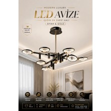 Elvora Home Modern (Premıum) Luxury 8 Kollu Gold Siyah Ledli 60W Avize Salon Yemek Odası Avizesi Modelleri