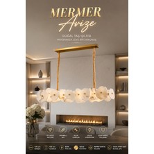 Elvora Home Modern (Premıum) Çiçek Mermer Gold Kasa Doğal Taş Tasarım Ledli 60W Sarkıt Avize Yemek Masası Avizesi Modelleri
